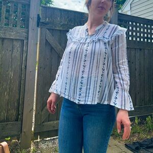 Lucky Brand Medium Flowy Bohemian Embroidered Shirt